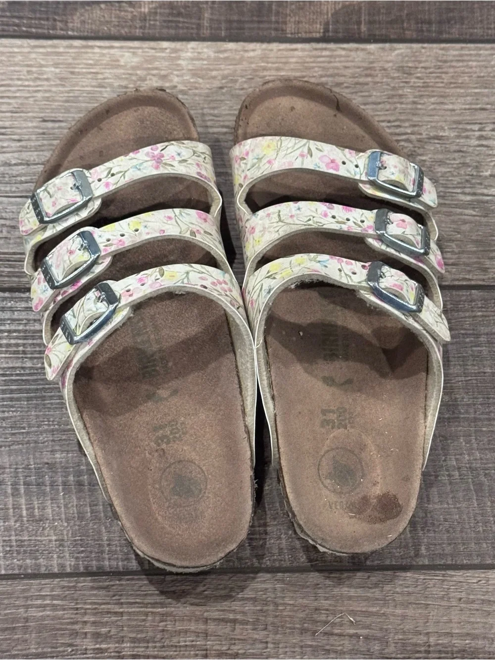 Birkenstock Girls Size 31 White Sandals US Kids 13-13.5 Boho Floral
